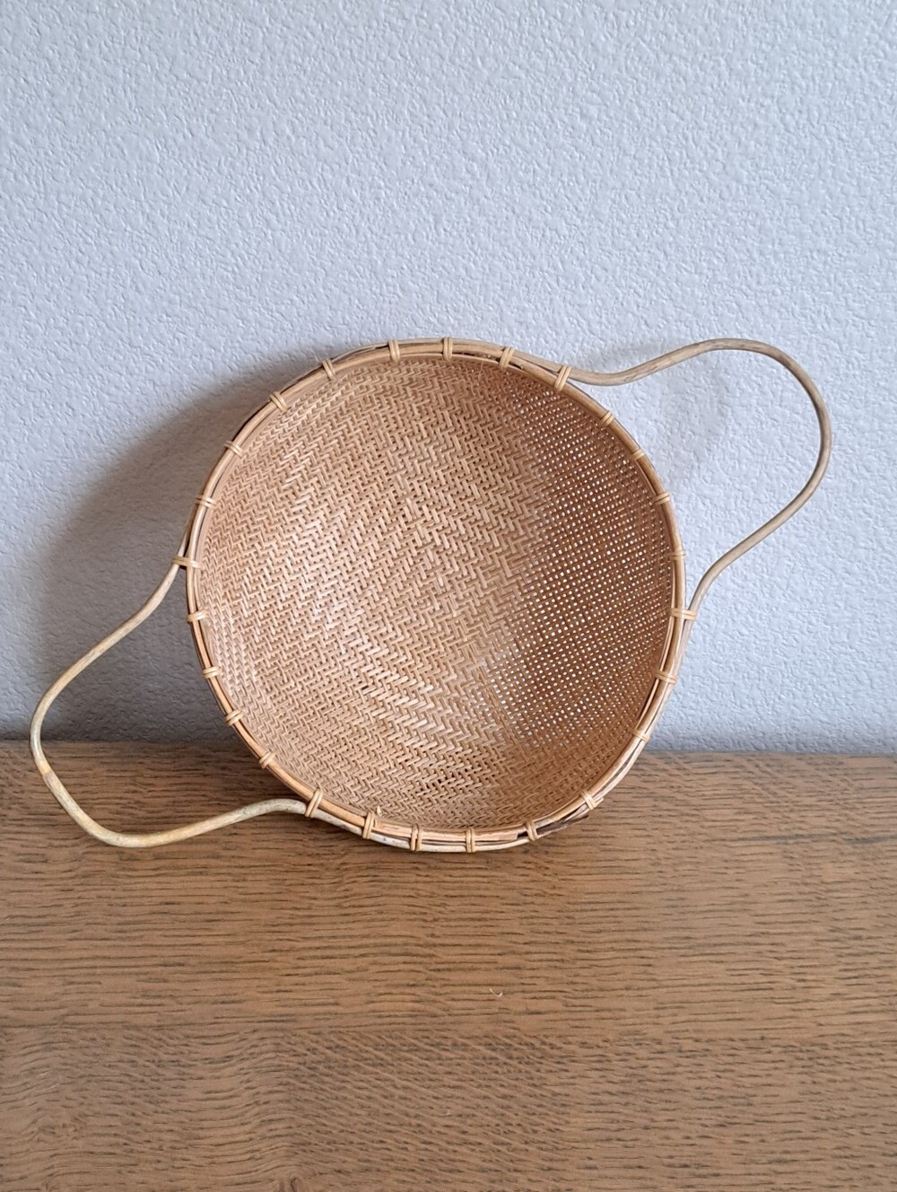 Vintage Wicker Winnowing Colander Basket W/Handles